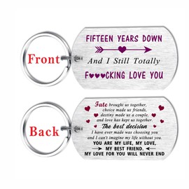 Mataly 15th Anniversary Wedding Gifts for Him Husband - 15 Years Down I Still Love You, Gifts for Mens Anniversary Double-side Engraved Keychain