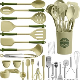 Kikcoin - Juego de 43 utensilios de cocina – Juego de utensilios de cocina de silicona, espátula apta para lavavajillas para utensilios d...