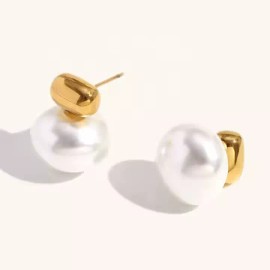 Unbranded Laney 18K Gold Plated Faux Pearl Earrings - Waterproof & Hypoallergenic Jewelry