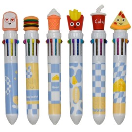 Maydahui 6PCS 10 in 1 Shuttle Pens Retractable Multicolor Ballpoint Pen 10 Color Pens Hamburger Coke Ice Cream Bread Pizza French Fries Food Style for School Home Office