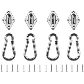HOMPER M6 Pad Eye Plate and Carabiner Clips, Marine Hardware Staple Hook Loop, Heavy Duty Sun Shade Sail Stainless Steel Hardware Kit for Square, Rectangle, Sun Shade Sail Fixing Accessories
