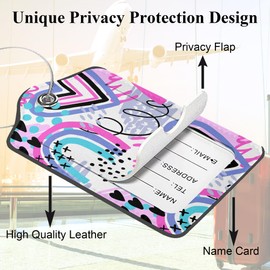 Set of 2 Luggage Tags for Suitcases, Leather Abstract Leopard Print with Hearts Baggage Tags and Stainless Steel Loop, Privacy Name ID Card Cover Travel Labels for Women Men Kids Girls