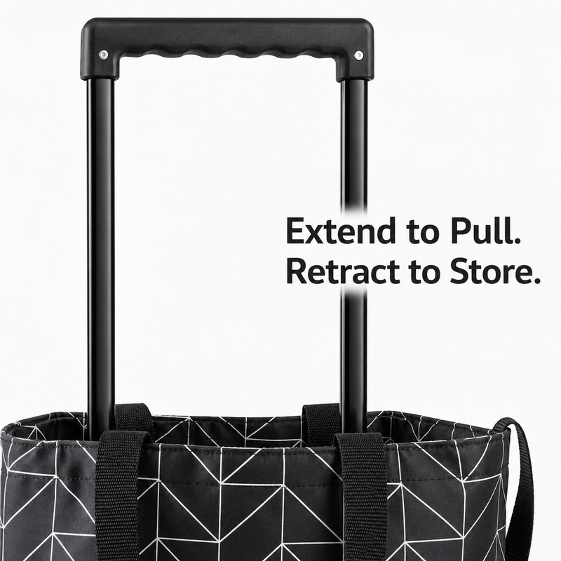 Foldable Shopping Cart Bag with Wheels and Retractable Handle for