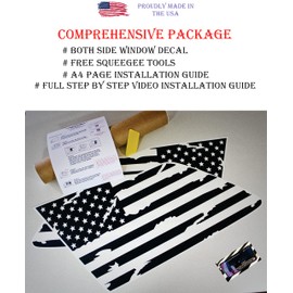 Compatible with Jeep Grand Cherokee 2011-2021 | Precut American Flag Window Decals | Rear Quarter Window Stickers Both Side | Proudly Made in The USA | with US Made Vinyl Matte Black (Distressed)