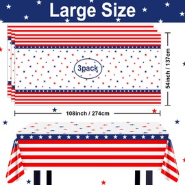 Avezano 3 pcs Patriotic Tablecloths Red White and Blue Patriotic Decorations Disposable Plastic Tablecloth 108 x 54 inch for 4th of July Memorial Day Indoor Outdoor