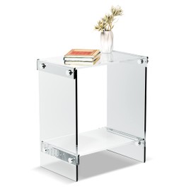 LFTYTUO Acrylic Sofa End Table, Rounded Edges Waterfall Side Table, Modern Lucite Square Coffee Table, Nightstand and Stool for Living Room Bedroom, Study, Showroom, Office, Bathroom (Assembly 1PCS)