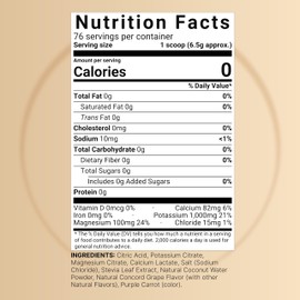 NatureBell Electrolytes Powder No Sugar, 500g (76 Servings) | Keto Fast Hydration Powder, Carnivore-Friendly Electrolyte – 1,000mg High Potassium, Minerals, & Coconut Water – Concord Grape Flavor