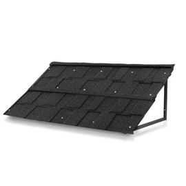 bimiti Fixed Metal Awnings 52" x 31", Black Triangle Heavy Duty Steel Frame with Tile-Design Metal Awning Cover for Windows, Doors, Balconies & Patio Shade