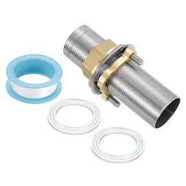 uxcell Faucet Mount Extension Shank 4"x 1.25" Stainless Steel Pipe Faucet Extension Nipple Locknut Kit Extension Threaded Longer Fixed High Foot with Nut and Gasket Faucet Fittings