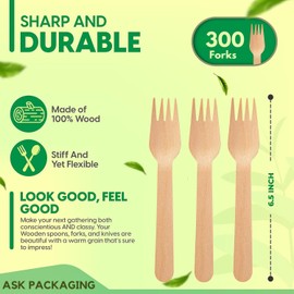 [Pack of 300] Disposable Wooden Forks (16.5cm) - Biodegradable Wooden Cutlery Forks | Eco Friendly & Plastic Free Wooden 100% Natural Wooden Forks for Picnic, Party, Christmas, Home, Office
