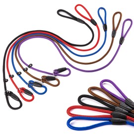 FOVRLZSE 5-Pack No-Pull Dog Slip Leads 5FT Adjustable, Red/Black/Blue/Brown/Purple (for Small Dogs) - Easy On/Off, No Collar Needed, Standalone Use, Ideal for Walking & Training