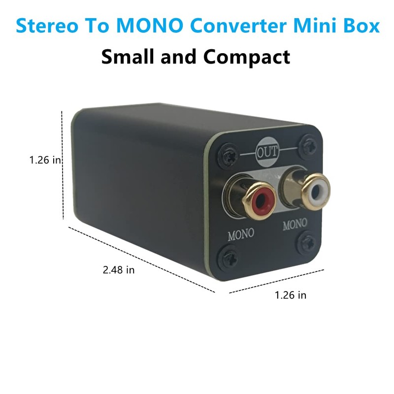 SPRODIO Single Stereo to Mono Converter, RCA L/R Audio Adapter