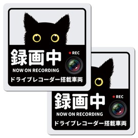 Decoyocar Car Recorder Sticker, Square, 5.1 x 5.1 inches (13 x 13 cm), Black Cat Reflective Stickers, Recording, Stickers, Drive Recorder, Equipped Vehicles, Countermeasure for Driving, Waterproof,