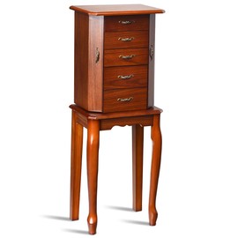 Giantex Standing Jewelry Cabinet Armoire with Top Flip Mirror, Jewelry Storage Organizer with 2 Side Doors for Necklaces, Jewelry Armoire Box Chest for Women Girls, Walnut