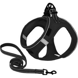 Black Dog Harness No Pull, Dog Harness for Walking, Running, Double D-Rings, Reflective, No Pull Harness,Reflective Piping,All Weather Mesh Fabric-Black S