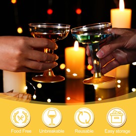 Mumufy 100 Pcs Plastic Champagne Coupe Glasses 4.5oz Martini Clear Cocktail Glasses Disposable Stemmed Unbreakable Champagne Cups with Gold Rim and Base for Outdoor Party Wedding Picnic