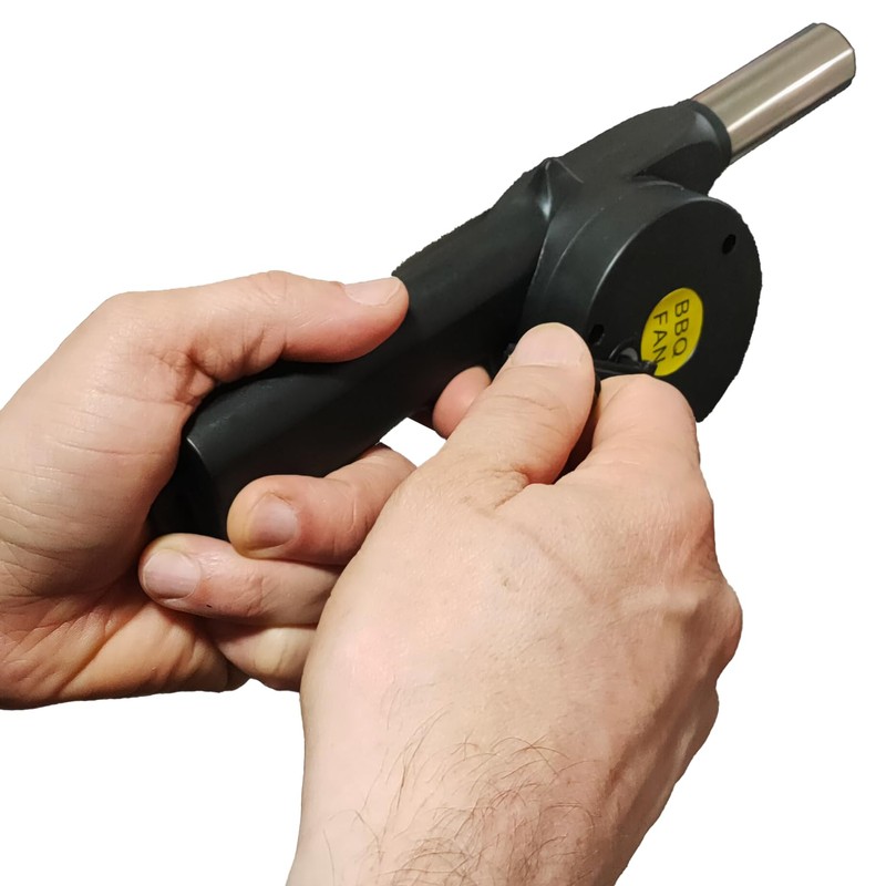BullTek Handheld Fan with Crank Handle for BBQ Portable Outdoor