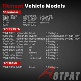 AOTPAT Alternator for:-Toyota Sienna 2004 2005 2006 3.3L, Highlander 2004-2007, for:-Lexus RX330 2004-2006, 3.3L V6 12V 130Amp, Upgraded New Alternator Replace # 27060-0A100, 104210-3480, 11032N