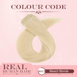 UK-Fashion-Shop Human Hair Extensions Clips in Real Hair Extension 8pcs 18 clips Long Straight Natural 10inch(50g)#613 Bleach Blonde