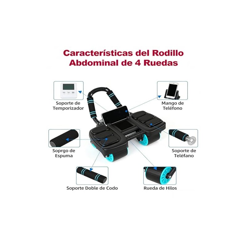 Rodillo para Ejercicios Abdominales, Rueda de Rebote Automático con Soporte