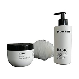 Monteil Basic Hand & Body Set Gift Set Limited Edition 3-Piece 3-in-1 Body Scrub Body Scrub Liquid Soap Hand Soap Shower Sponge