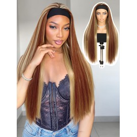 30 Inch Long Straight Synthetic Headband Wig for Black Women MiX Blonde