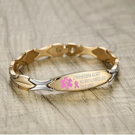 LinnaLove Lymphedema Alert Bracelets no bp/iv/needles this arm Stainless Steel Medical id Bracelets for Women (S-shaped-Gold)