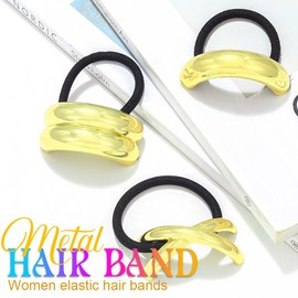 Reaky Metal Hair Ties Gold Ponytail Hair Cuffs Geometric Elastic Ponytail Holders Hair Accessories for Women (Gold)