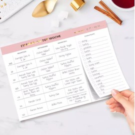 Montagsliebe® Magnetic Meal Planner & Shopping List to Tear Off, Weekly Planner Meal Planner DIN A4, Fridge Magnet Pad with Gold Lettering, Pink