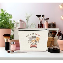 Dejfel Cat Makeup Bag, Cat Gifts for Women Cat Lovers, Cat Mom Gifts, Cat Lady Gifts, Cute Travel Cat Cosmetic Bags Zipper Pouch for Women, Cat Makeup Pouch, Cat Accessories for Women