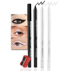 evpct 3Pcs Black & Pearl White & White Gel Glitter Eyeliner Pencils Set for Women Waterproof Smudge Proof lapiz de ojos delineador de ojos contra el agua Eye Liner Makeup 01 19 22