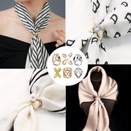 Coollooda Scarf Ring, Scarf Fastening, Rhinestone (6 Types, 6 Pieces), Women's, Popular, Elegant, Scarf, Ring, Smooth, Silk Clip, Mother's Day, Wedding, School Entrance Ceremony, Graduation Ceremony,