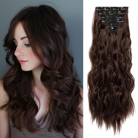 Clip in Hair Extensions for Women 6PCS Clip 220g Ins Long Wavy Curly Hair Extension 22 Inch Synthetic Hair Extension Thick Hairpieces (Dark Brown)