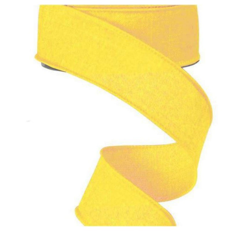 Solid Canvas Wired Edge Ribbon, 10 Yards (Yellow, 3.8cm )