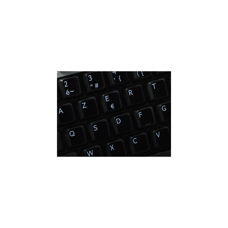 REPLACEMENT FRENCH AZERTY KEYBOARD STICKERS BLACK BACKGROUND