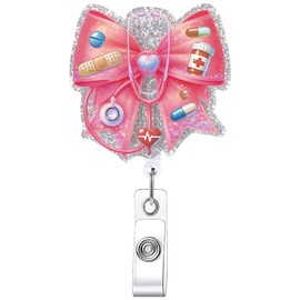 Funny Nursing Badge Reel, Sana Sana Colita De Rana Retractable ID Badges Holder, Cute Frog Acrylic Glitter Badge Reel with Alligator Clip for Medical Assistant Nurse Work Accessories