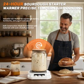 Sourdough Starter Warmer- 70-130°F Adjustable Temp, 1°F Precise Control & 24H Timer - Compatible with Any Shape of Cup Bottom -Ideal Sourdough Proofing Tool for Bakers (White)