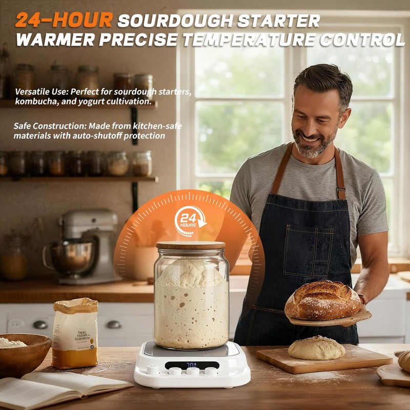 Sourdough Starter Warmer- 70-130°F Adjustable Temp, 1°F Precise Control &