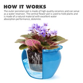 Lovely Ran African Violet Flower Pot Blue Ceramic Self Watering Flower Pot 6.5 * 4.6 inch Simple Plant Self Watering Pot High Absorption Herbaceous Simple plant Self Watering Basin