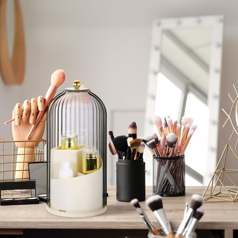 sourcing map Makeup Brush Holder with Black Clear Lid, 360