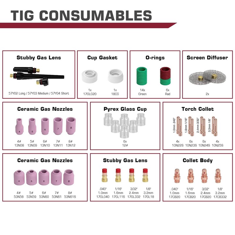ARCCAPTAIN TIG Welding Torch Accessories kit 71 Pcs Alumina Nozzle