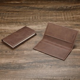 HISCOW Minimalist Checkbook Cover - Full Grain Leather (Vintage Coffee)