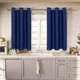 BGment Kitchen Curtains for Small Windows, 45 inch Curtains 2 Panels Set Blackout Room Darkening Thermal Insulated Short Drapes, 38 x 45 Inch, Navy Blue