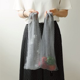 &NE NHO-189-GY Grocery Bag, Made in Japan, Eco Bag, Grocery, Large Capacity, Vegetables, Storage Bag, Quick Drying, Washable, Compact, Storage, Simple, Knit, Breathable, Dish Cloth, Durable, Mesh,
