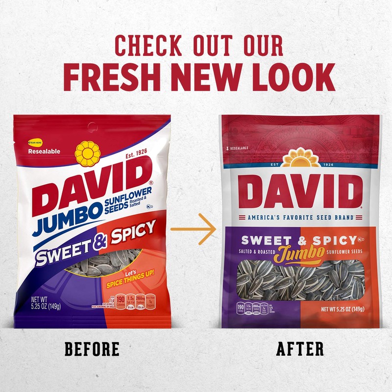 DAVID Roasted and Salted Sweet and Spicy Jumbo Sunflower Seeds,