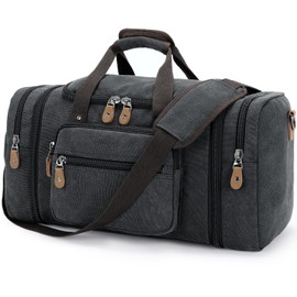 Gonex Canvas Duffle Bag for Travel 50L Expandable Duffel Weekend Overnight Bag men (Dark Gray)