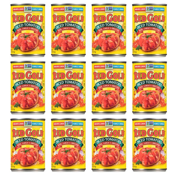 Red Gold Diced Tomatoes Basil, Garlic & Oregano, 14.5oz Can (Pack of 12)