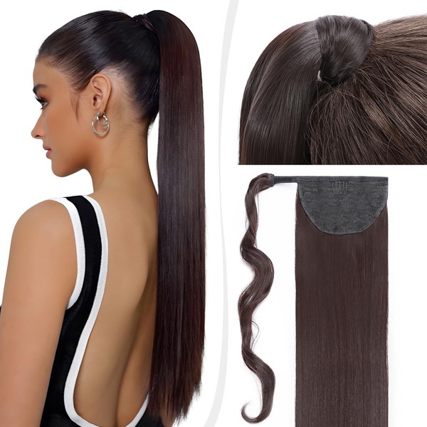 Elailite Ponytail Extension, 80 cm Ponytail Hairpiece Braid, 140 g Hair Extension, Straight Synthetic Hair, Cheap Hair Extension, Dark Brown