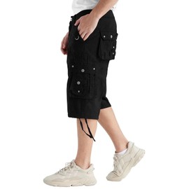 Rejork Men's Long Below Knee Length 3/4 Capri Cargo Shorts Loose Fit with Pockets 40 Black