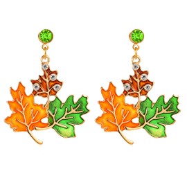 Thanksgiving Earrings Pumpkin Earrings Maple Leaf Earring Necklace Set for Women Hollow Out Gold Dangle Hook Jewelry Set (Maple Leaves earrings)